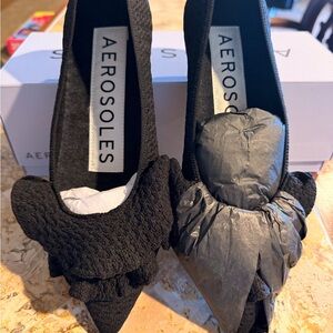 Aerosoles Black Pointed Toe Bow Flats NEW!